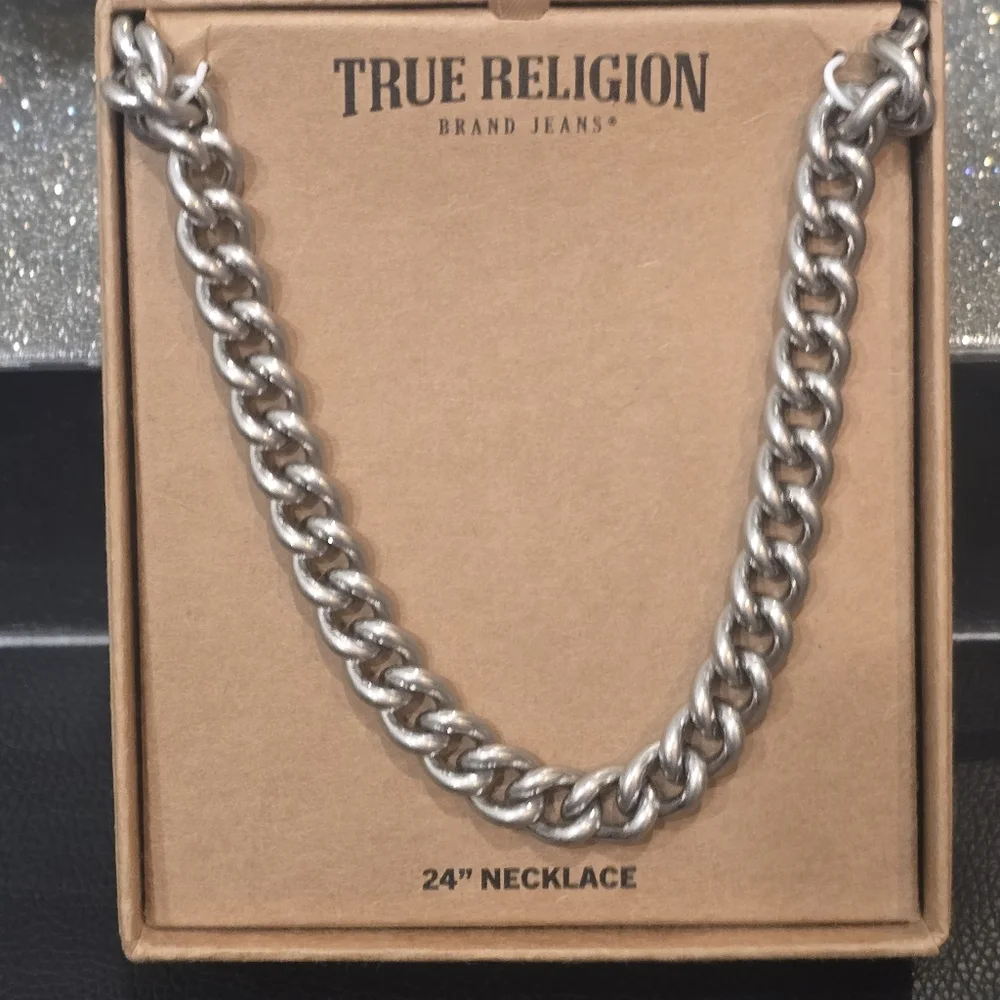 True Religion Silver Cuban‎ Chain Necklace